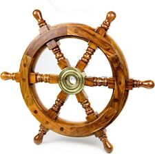 Nautical 18 Inches Collectible Boat Ship Wheel Wooden Steering Home Decor picture