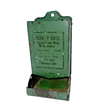 Vintage (Antique?)  Bohrer Bros Grocery & Meats Green Tin Wooden Matchholder picture