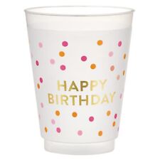 Reusable Plastic Party Frost Cup Gold Foil 3.5 in Dia. Happy Birthday Pack of 4 picture
