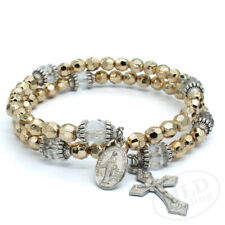Gold Tone Faceted Beads Wrap Style Rosary Bracelet w Cross And Miraculous Medal picture