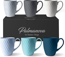 MIAMIO - Coffee Mugs set of 6 / Cups - 6 x 12 Oz Ceramic Ocean Blue  picture