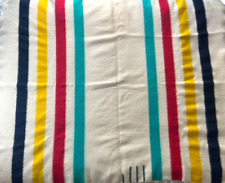 Antique Hudson's Bay 3.5 Point Wool Beige Multicolor Stripe Blanket 73