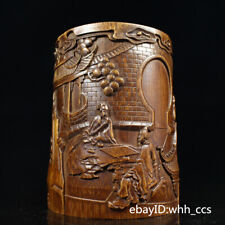 6.4‘” China Collection Hand-carved Bamboo carving character courtyard Pen holder picture