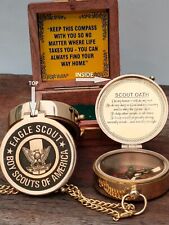 Solid Brass Eagle Scout Compass - Boy Scout Oath Pocket Brass Compass Gift. picture