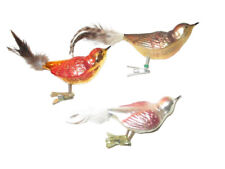 Three 3 Birds Germany Vintage Christmas Clip on Ornaments Glass Feather Tails picture