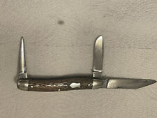 Vintage 1940’s Schrade Walden N.Y USA  3 Blade Punch Stockman Knife-Bone Handles picture