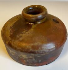 Antique c1850 American Red Ware w/ Iron or Manganese Glaze Small Inkwell  1.75