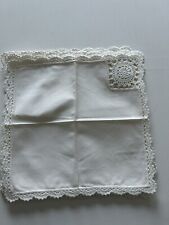 Set of 6 Vintage White Cloth Napkins Crochet Corner Floral Design Scalloped Edge picture