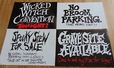 Vintage Fun World Halloween Spooky Sayings Decoration Paper Signs Lot of 4 1989 picture