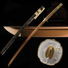Katana 1095 High Carbon Steel Gold Blade Japanese Samurai Sword Full Tang Sharp picture