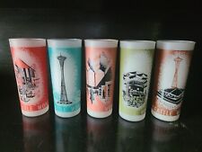 Vtg MCM 1962 World's Fair Seattle Drinking Glasses Set of 5 Frosted Highball.  picture