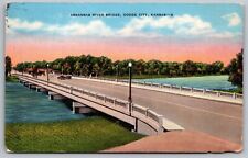 Arkansas River Bridge Dodge City Kansas Street View Old Car Vintage UNP Postcard picture