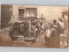 c1910 EARLY NEW Fire Department Truck Battle Creek Michigan MI RPPC Postcard picture