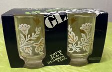 Vintage 1970’s Orange White Juice Anchor Hocking USA 4 Glasses Flower NEW 7 oz picture