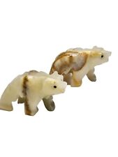 Vintage Hand Carved Polar Bear Figurine Stone Sculpture, Carved Onyx Set Of 2 picture