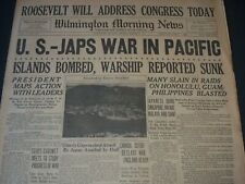 1941 DECEMBER 8 WILMINGTON NEWS NEWSPAPER - U. S. JAPS WAR IN PACIFIC - NT 7283 picture