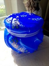 Vintage Fenton Periwinkle Blue Hand Painted Lg Wavecrest Dresser Jar Beautiful picture