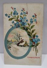 Vintage Used Postcard  Embossed Congratulations Card/Snowy Day, 100 Yrs Old. picture
