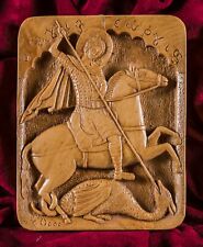 Saint St. George Georgios Killing the Dragon Christian Hand Carved Icon Gift picture