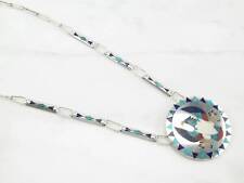 Vintage Zuni Sterling Silver Turquoise Lapis Multi Gem Inlay Eagle Necklace picture