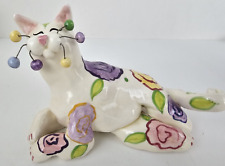 2001 Annaco Creations Amy Lacombe Whimsiclay Laying CAT Figurine Purple Pink 6