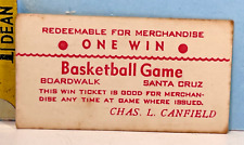 Vintage Basketball Game 1 Win Ticket Boardwalk Santa Cruz CL Canfield picture