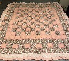 Vintage Patch Work Puff Quilt Blanket Pink Flower Design 54x48” picture