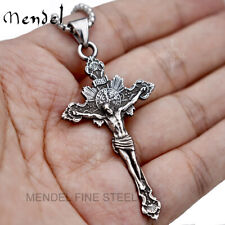 MENDEL St Saint Benedict Jesus Crucifix Cross Pendant Necklace Stainless Steel picture