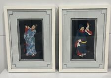 Chinese Asian Oriental Portrait Silk Wall Art framed glass SET OF 2 picture