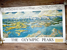 Vintage Olympic Peaks Puget Sound 2 Sided Map George W. Martin 1962/78 WA picture