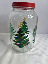 Vintage AGC Christmas Tree Pattern Glass Canister Jar Screw Lid  Gallon XMasXL picture