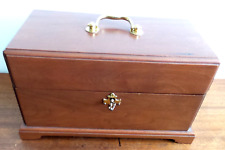 VINTAGE SOLID WALNUT HINGED BOX WITH LOCK AND KEY DOVE TAIL CORNERS picture