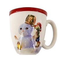 Williams Sonoma Christmas Mug Nordic Elves Elf Snowman Holiday Ivory Coffee Cup picture