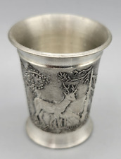 Vintage WWM Zinn Germany 92% Pewter Embossed Deer Fawn Goat Shot Glass picture