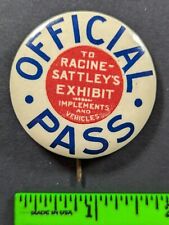 Vintage Racine Sattley's Exhibit Implements & Vehicles Farming? Pinback Pin picture