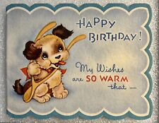 Puppy Wishbone Vintage Used Greeting Card Happy Birthday Used Card picture