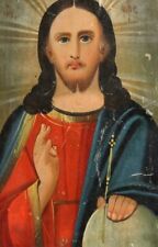VINTAGE HAND PAINTED TEMPERA/WOOD ICON JESUS CHRIST picture