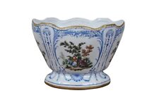 French Scalloped Porcelain Floral Faience Birds Jardiniere Planter Cachepot 8