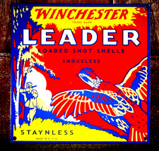 WINCHESTER LEADER  -  SHOT SHELLS    PORCELAIN COLLECTIBLE, RUSTIC, ADVERTISING picture