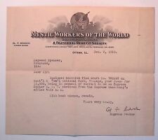 1918 Letter Mystic Workers of the World, Ottawa Illinois A Schoch Supreme Banker picture