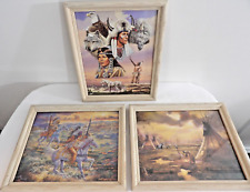 LOT 3 NATIVE AMERICAN INDIAN PRINTS TEPEE CHIEF HORSES BRAVES BUFFALO FRAMED picture