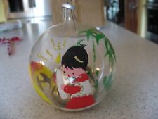 Vtg Hand Painted Baby Jesus on Glass Christmas Ornament with Silver Mirror Ball picture