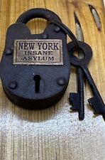 New York NY Insane Asylum Working Cast Iron Lock w/2 Keys Rusty Antique Finish picture