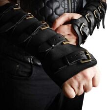 Leather arm bracers with belted straps closer traditional viking style picture