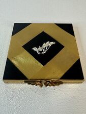 Vintage Volupte USA Square Black & Gold Tone Compact with Rhinestone Decoration picture