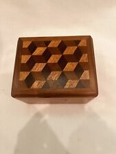 Vintage Handmade Inlaid Wooden Trinket Jewelry Box Signed And Dated 1981 picture