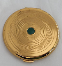 Lrg Vintage 1940's Coty Airspun Compact~ Gold Tone Green Accent Unused w/ Puff picture