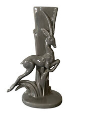 Vintage MCM Royal Haeger R706 Gazelle Antelope Drip Glaze Vase Gray 1940s picture