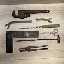 Lot of 9 Vintage Tools Adjustable Wrenches, Pliers, Open Ends Drill Bits & More picture