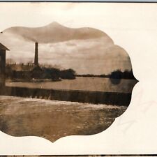 c1910s Beautiful River Dam RPPC City Water Works Smokestack Real Photo PC A192 picture